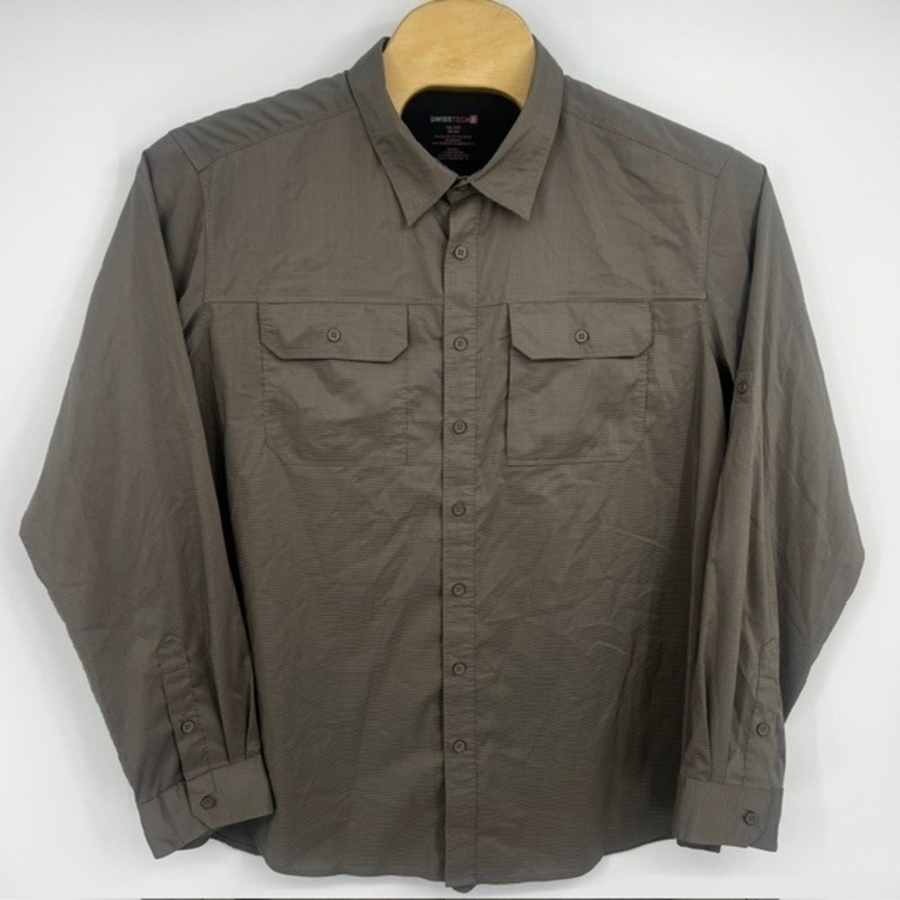 Swiss Tech Men's 2XL Brown Check Long Sleeve Stretch Hiking Shirt SM28Y078B